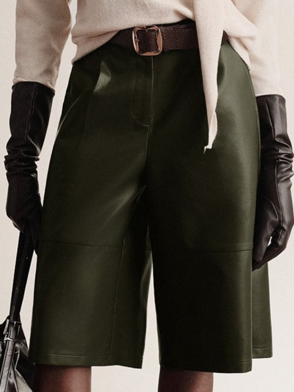 Dark Green Casual Women's Wide Leg Bermuda Shorts - Picture 7 of 7